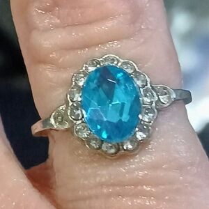 Bright Blue Oval Halo Ring for Women